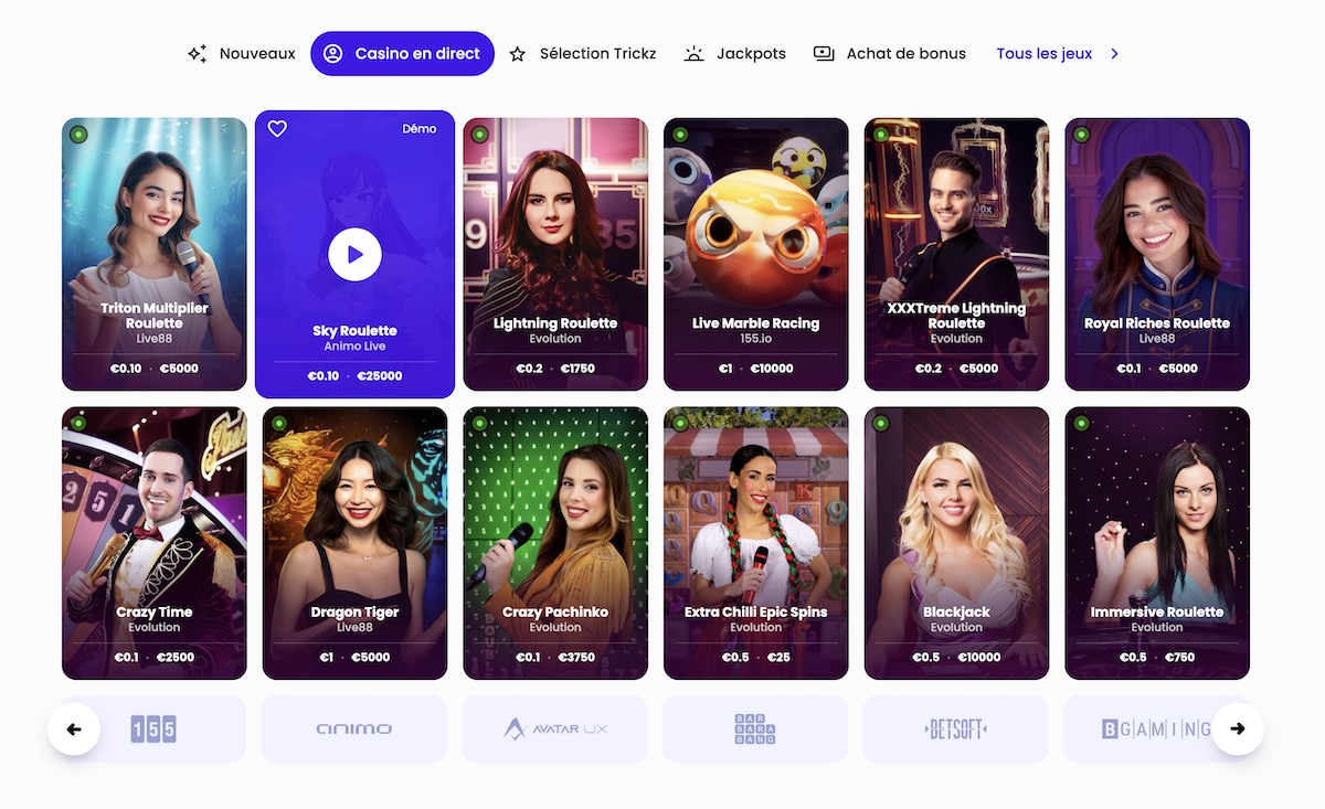trickz live casino